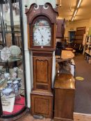 Antique oak and mahogany 30 hour longcase clock having painted arched dial, Thos Glase, Bridgnorth.