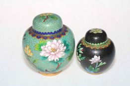 Two cloisonné ginger jars, tallest 14.5cm.