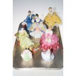 Collection of five large and two small Royal Doulton ladies.