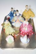 Collection of five large and two small Royal Doulton ladies.