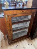 Victorian walnut and satinwood inlaid glazed door pier cabinet, 102cm by 74.5cm by 29cm.