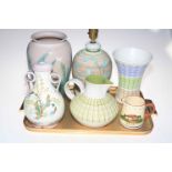 Three Denby pieces, two table lamps and Motto Ware jug (6).