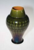 Linthorpe Pottery Chr Dresser green glazed vase, bearing impressed marks including artists monogram,