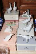 Eight Nao and one Lladro boxed bird ornaments.