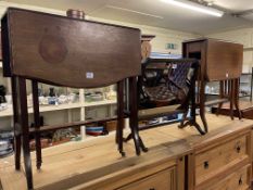 Victorian mahogany fold top tea table, three Sutherland tables and toilet mirror (5).