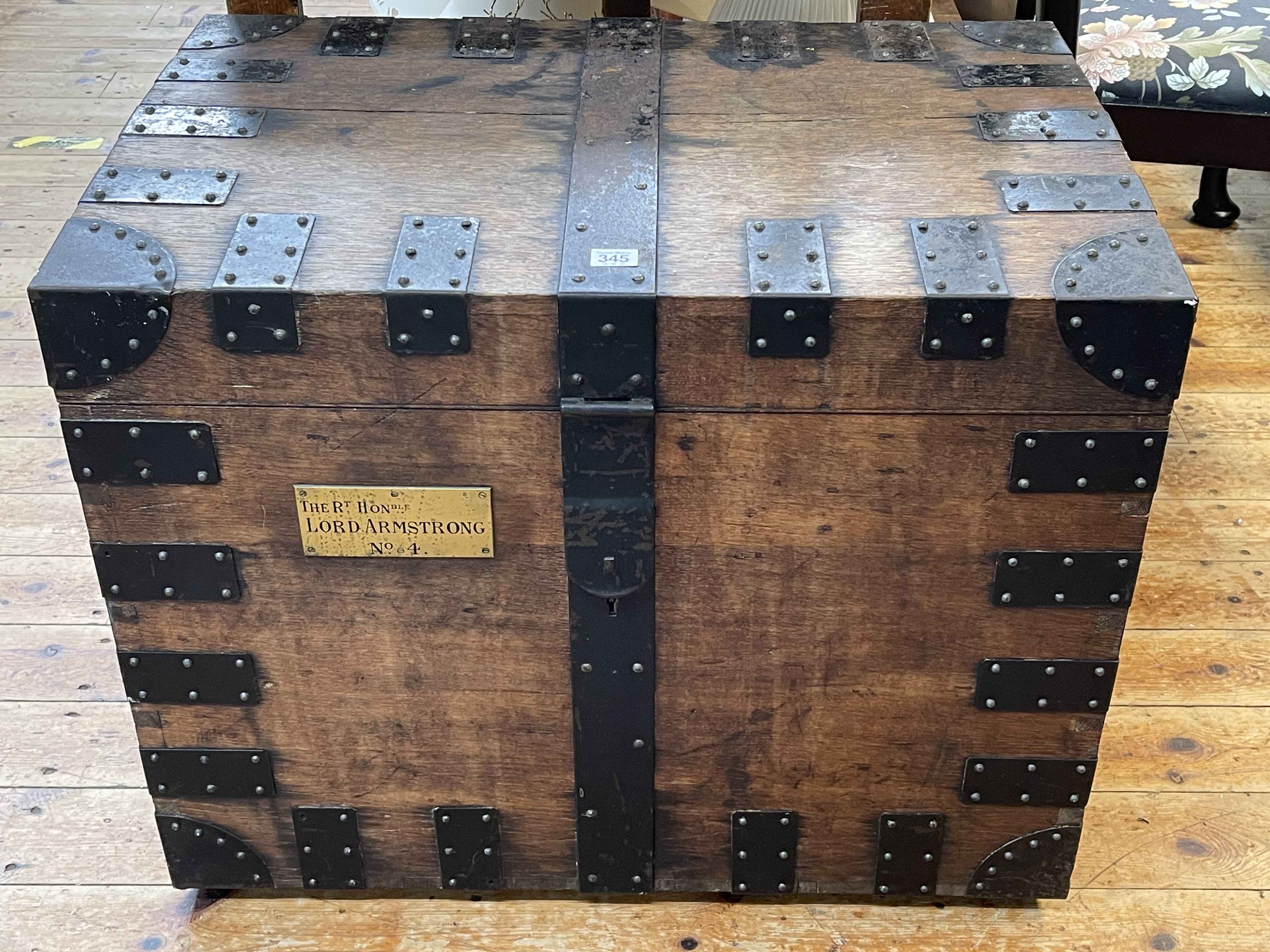 Hunt & Roskell Ltd, Silversmiths, London, antique oak and iron bound silver chest, 60.