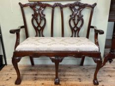 Chippendale style double chair back settee, 112cm.