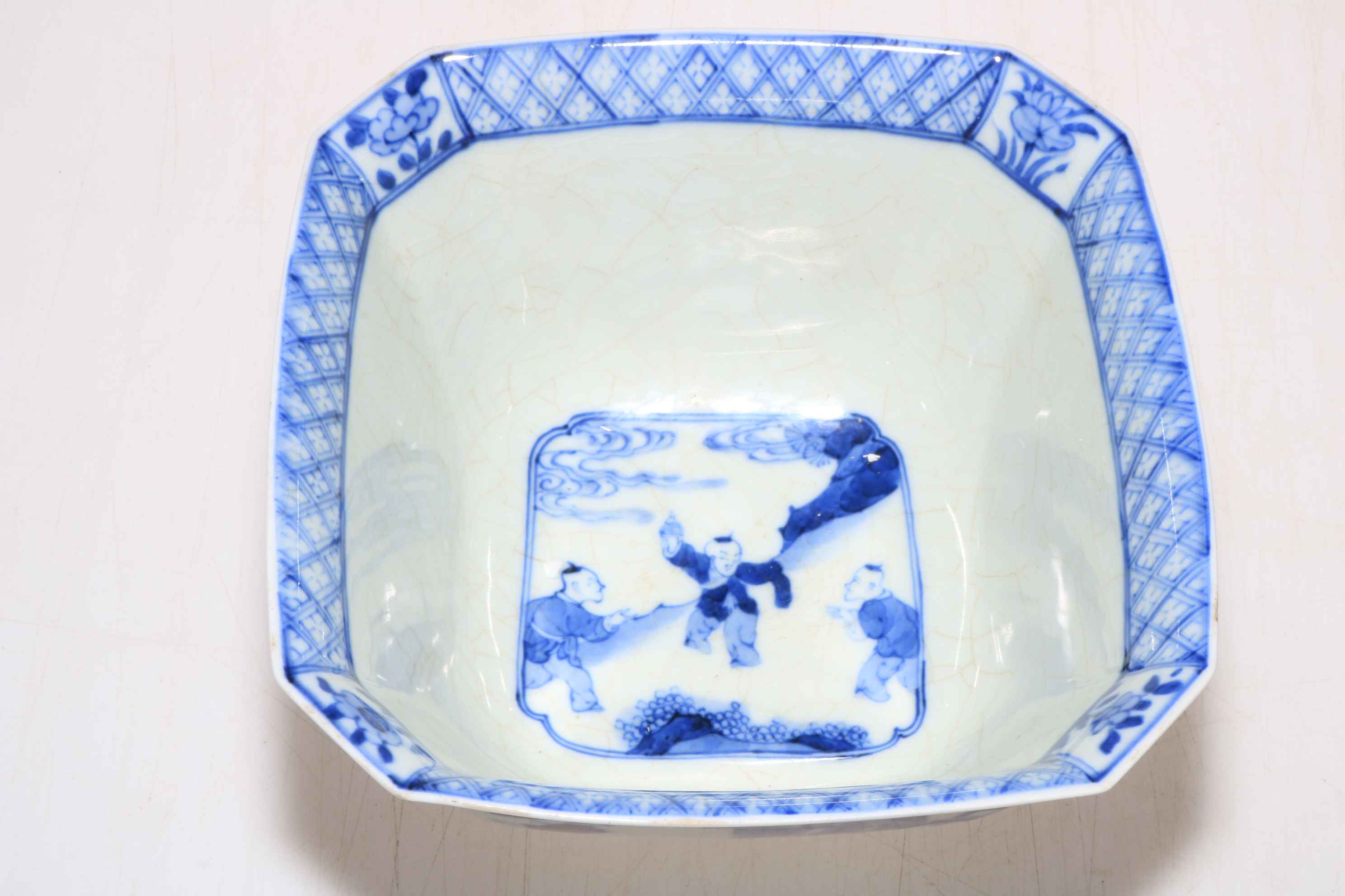 Chinese square form bowl decorated with figures and six character mark to base to base, - Image 2 of 3