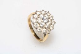 9 carat gold and cubic zirconia cluster ring, size L.