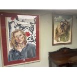 Rebecca Gilbert, Portrait Painting, 76cm by 51cm, in glazed frame and oil painting of a Lion,