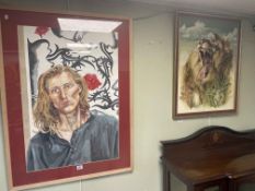 Rebecca Gilbert, Portrait Painting, 76cm by 51cm, in glazed frame and oil painting of a Lion,