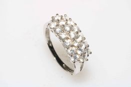 14k white gold cluster ring, size T.