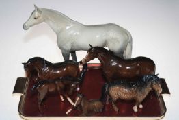 Collection of six Beswick horses including large dapple grey.