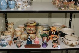 Royal Doulton figures and character jugs, Devon Ware china, chamber pots, jardiniere, etc.