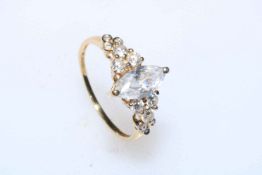 9 carat gold and white stone cluster ring, size N.