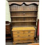 Late Victorian chest of two short above two long drawers and oak dresser rack (2).