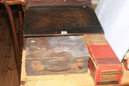 Slope top table desk with inscription reading 'Made from timber removed from HMS Britannia,