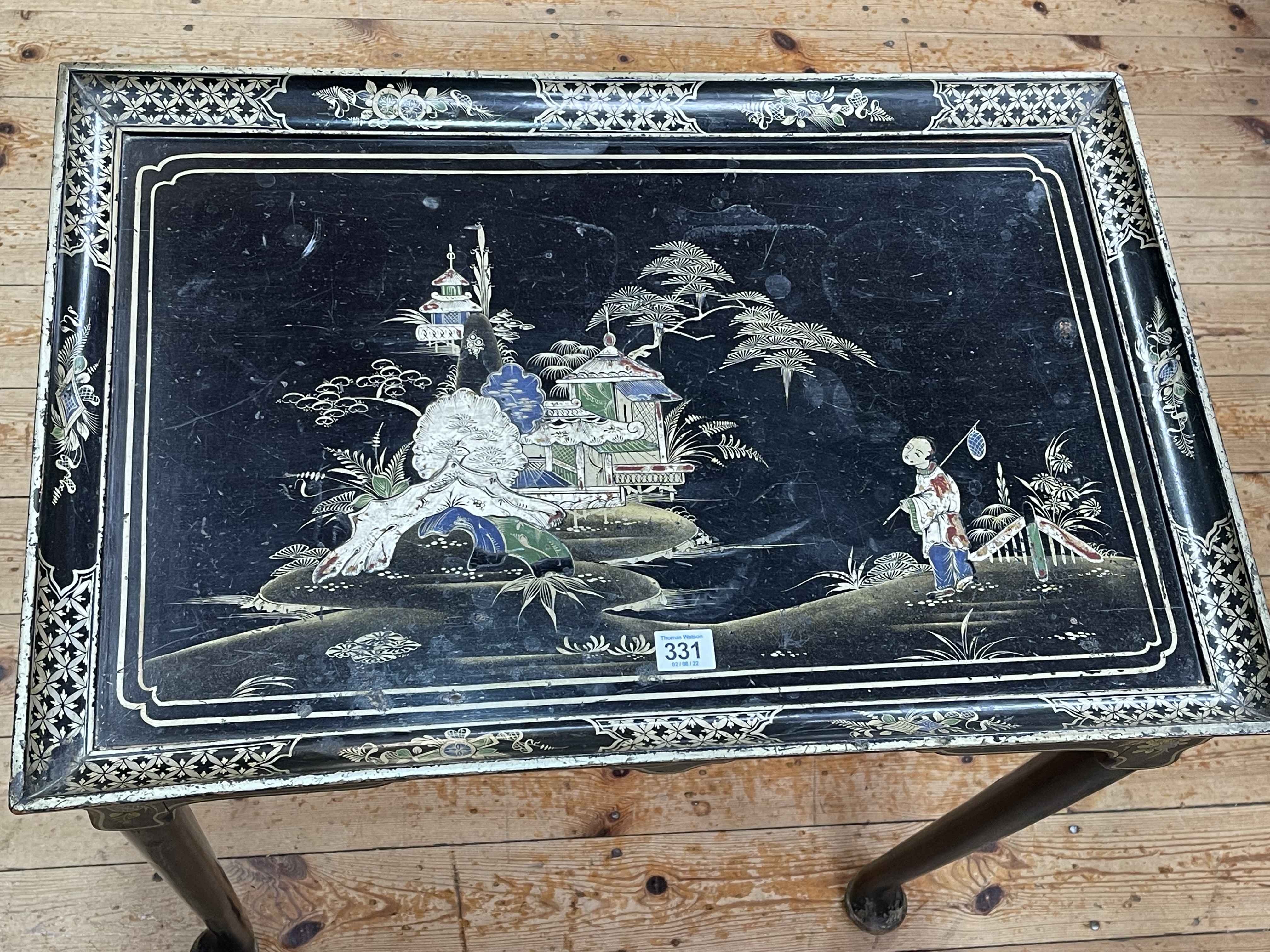 Black lacquered and Japanned dish top occasional table on pad feet, 67cm by 65cm by 43cm. - Image 2 of 2