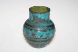 Linthorpe Pottery Chr Dresser mottled and rough glazed vase with impressed marks, 16cm.