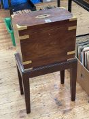 Brass bound box on stand, 72.5cm by 41cm by 26cm including stand.