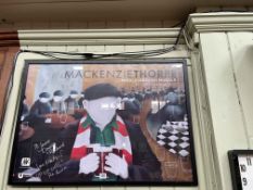 Mackenzie Thorpe, signed exhibition poster in glazed frame, 62.5cm by 86.5cm including frame.