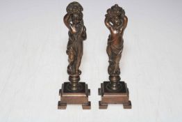 Pair small bronze cherub figures, 17cm.