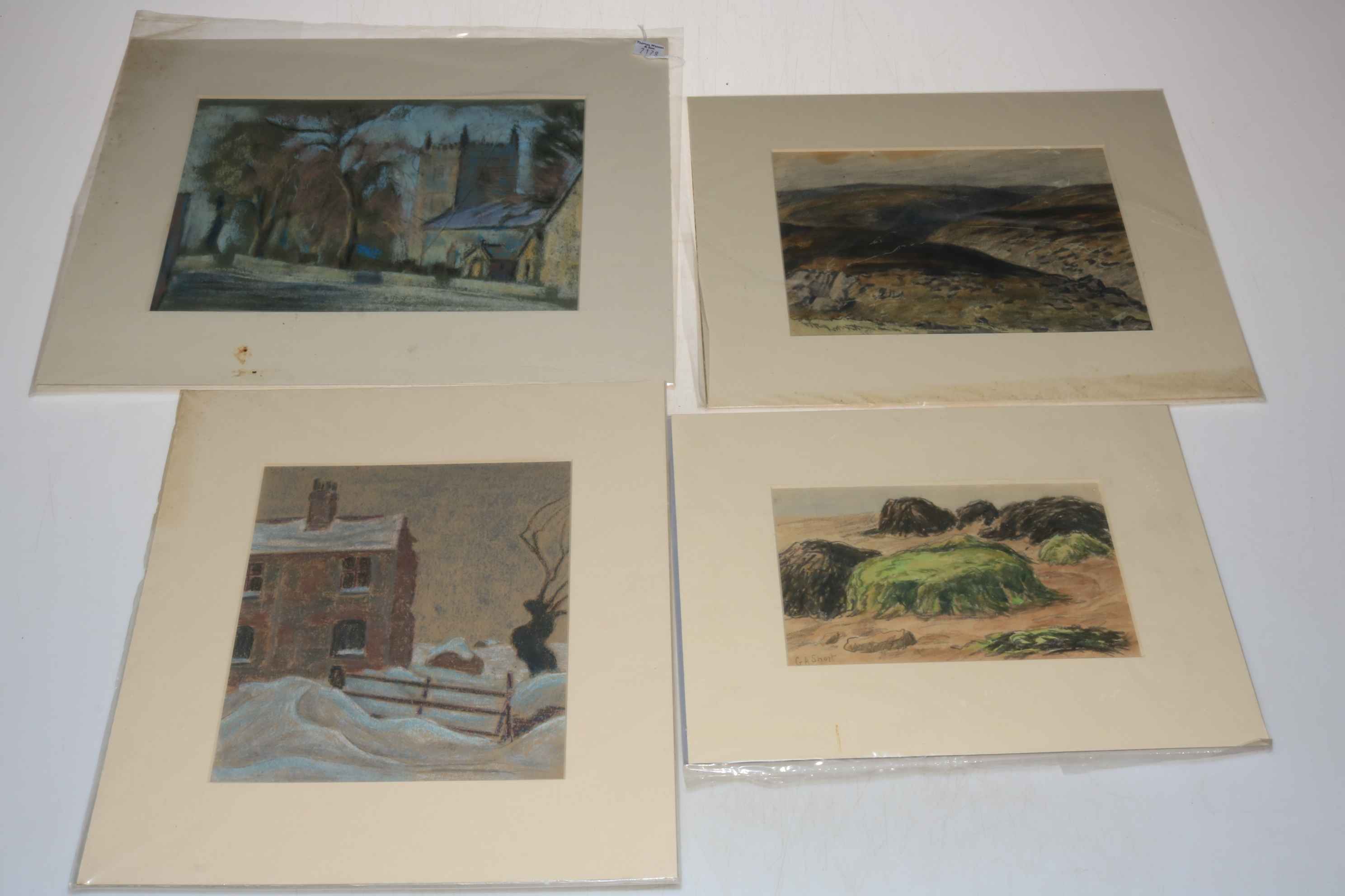 Four mounted GA Short watercolours and pastel.