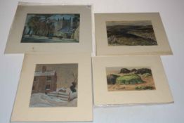 Four mounted GA Short watercolours and pastel.