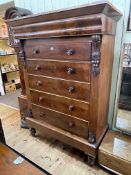 Victorian mahogany Scotch chest of five drawers on turned leg base, 183cm by 129cm by 62cm.