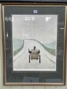 L S Lowry, The Cart, framed print, blind stamped and signed in pencil in the margin, 52cm by 41cm.