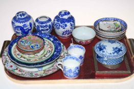 Tray lot of mostly Oriental plates, dishes, ginger jars, etc.