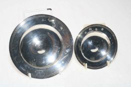 Two silver replica Armada dishes, 14.5cm and 11cm diameter.