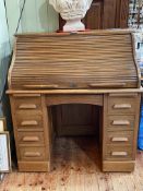 The 'Amyl' early 20th Century oak roll top desk, 118cm by 106cm by 68cm.