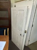 Pair pine leaded glazed exterior doors and three painted panel doors (5).