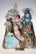 Meissen floral encrusted lidded jar, Lladro, Nao, Coalport, Wedgwood and Continental figures.