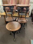 Set of five copper topped late Victorian cast metal pub tables.