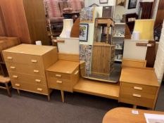 E Gomme for G Plan teak dressing table, four height chest and pair of single headboards.