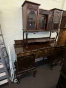 Walnut and mahogany Chippendale style breakfront sideboard and late Victorian parlour cabinet.