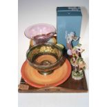 Large Moorcroft charger, two decorative glass bowls, Lladro Bohemian Melodies, six Minton plates,