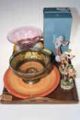 Large Moorcroft charger, two decorative glass bowls, Lladro Bohemian Melodies, six Minton plates,