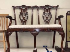 Mahogany Chippendale style two seater settee.