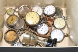 Box of assorted pocket watches including silver, etc.