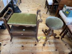 Victorian mahogany adjustable circular piano stool and Edwardian adjustable height piano stool.