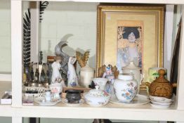 Collection of Nao figurines, Wedgwood Kutani Crane, metalwares, prints, spoons on stand etc.