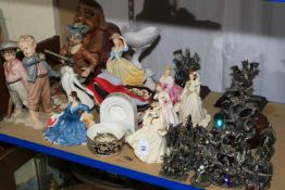 Pewter mythical ornaments, Royal Doulton ladies Elyse, Au Revoir, Victoria, Spring Morning, etc.