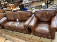 Thomas Lloyd three piece brown leather lounge suite.