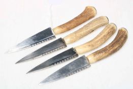 Four horn handled Sgian Dubh style knives, 18cm length.