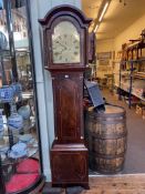 Victorian mahogany and line inlaid eight day longcase clock having brass arched dial, Charles Levy,