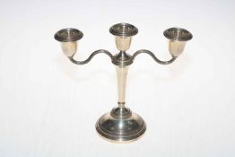 Silver three branch candelabra.