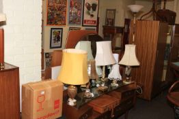 Collection of table lamps, typewriter, projector, etc.